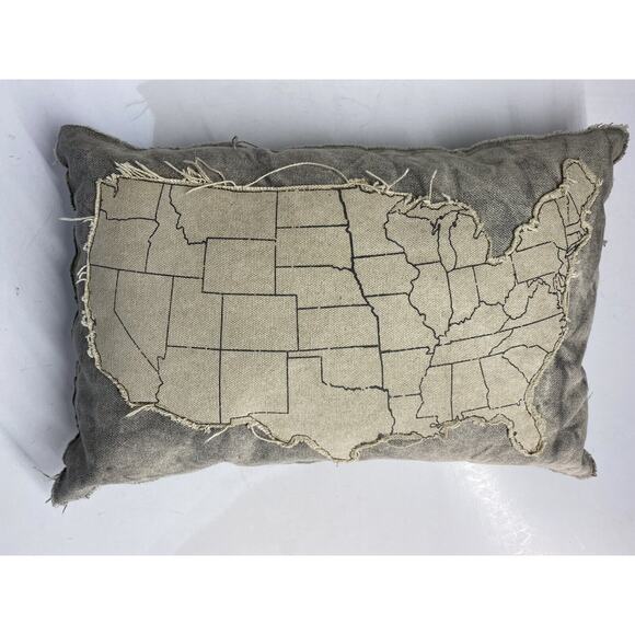 Primitives by Kathy America Canvas Patched Throw Pillow Gray 10x15" USA - Picture 1 of 7